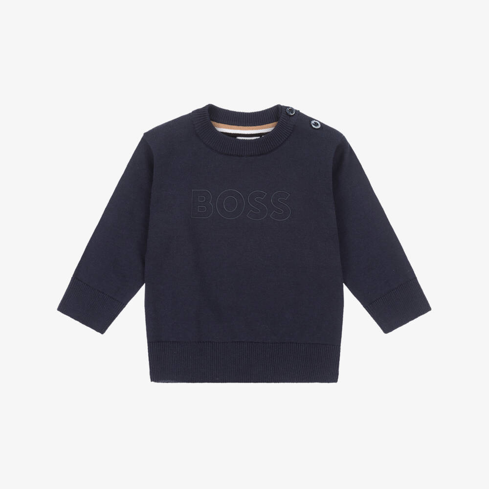 BOSS-Baby Boys Navy Blue Lightweight Knit Sweater | Childrensalon