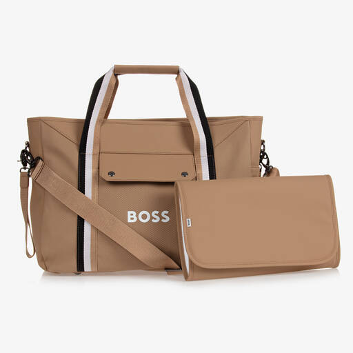 BOSS-Beige Stripe Changing Bag (43cm) | Childrensalon