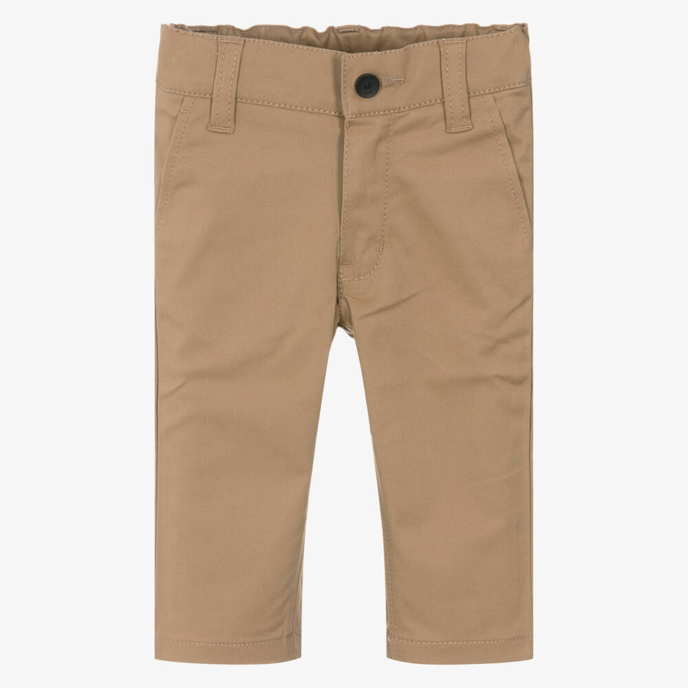 BOSS-Boys Beige Cotton Twill Trousers | Childrensalon