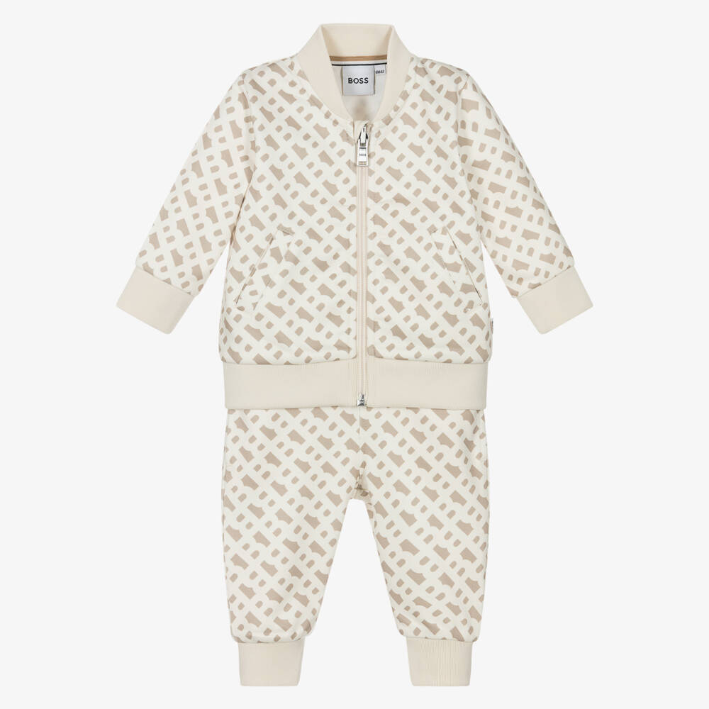 BOSS-Boys Beige Monogram Tracksuit | Childrensalon