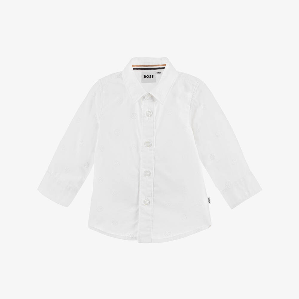 BOSS-Boys White Cotton Double B Monogram Shirt | Childrensalon