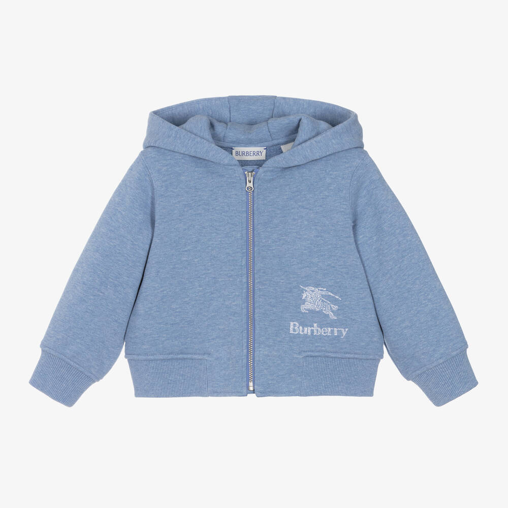 Burberry-Baby Boys Blue Cotton EKD Zip-Up Hoodie | Childrensalon