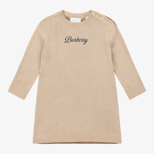 Burberry-Baby Girls Beige Thomas Bear Knitted Dress | Childrensalon