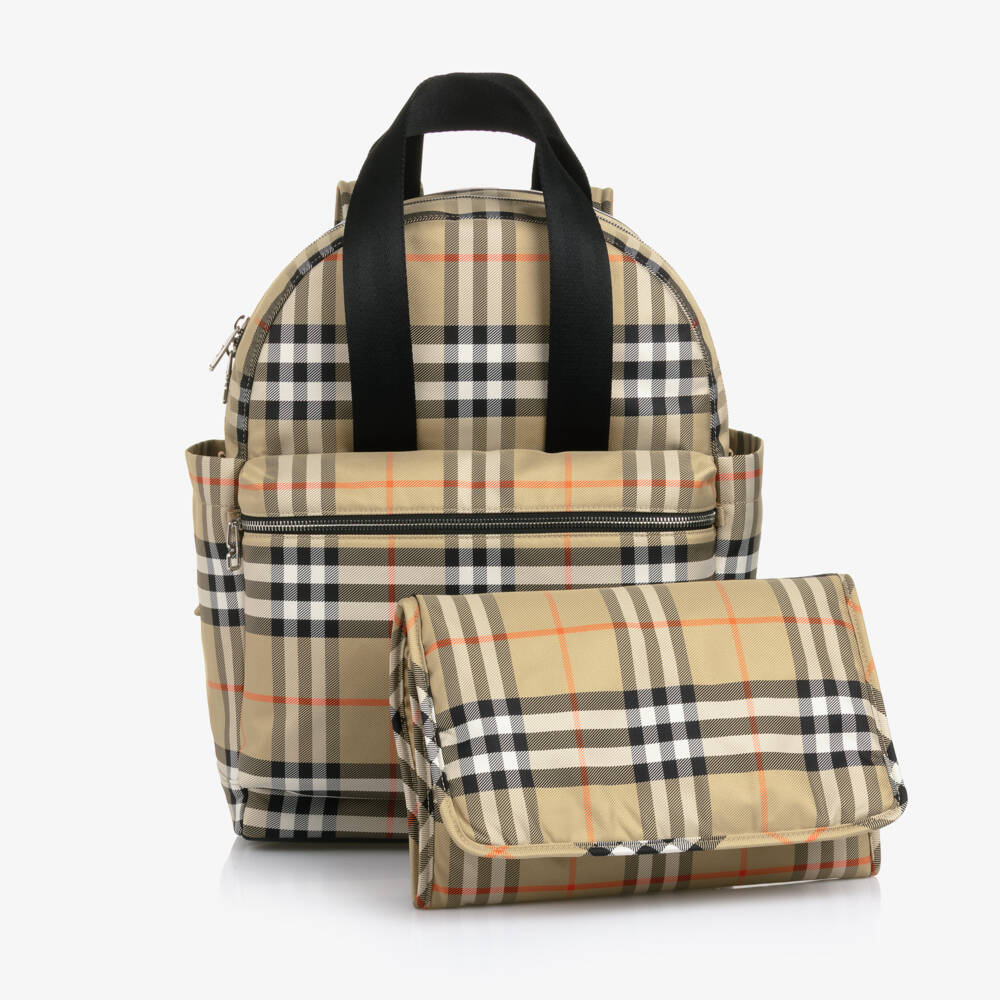 Burberry-Beige Burberry Check Changing Backpack (40cm) | Childrensalon