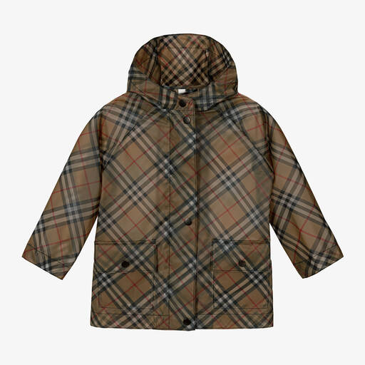 Burberry-Girls Beige Vintage Check Raincoat | Childrensalon
