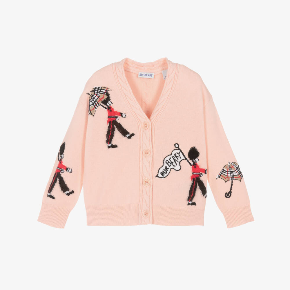 Burberry-Girls Pink Marching Guards Wool Knit Cardigan | Childrensalon