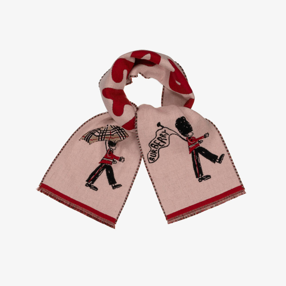 Burberry-Girls Pink & Red King's Guard Wool Scarf | Childrensalon