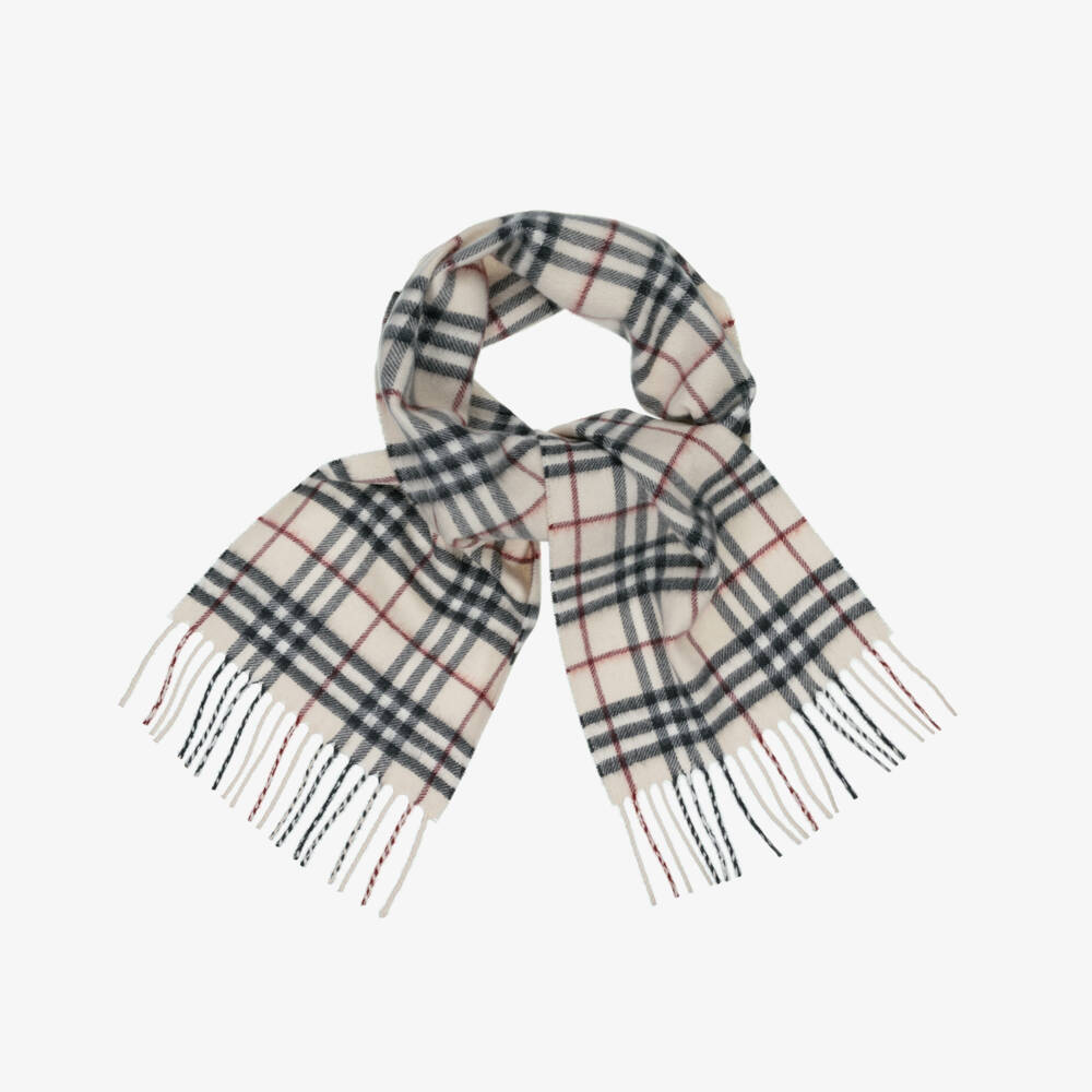 Burberry-Light Beige Check Cashmere Scarf (127cm) | Childrensalon