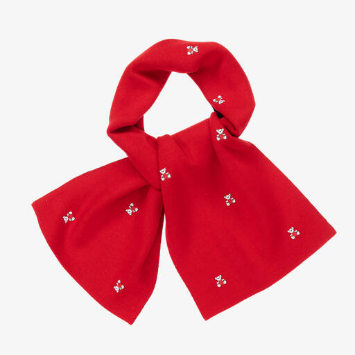Burberry-Red Mini Bear Merino Wool Scarf (132cm) | Childrensalon