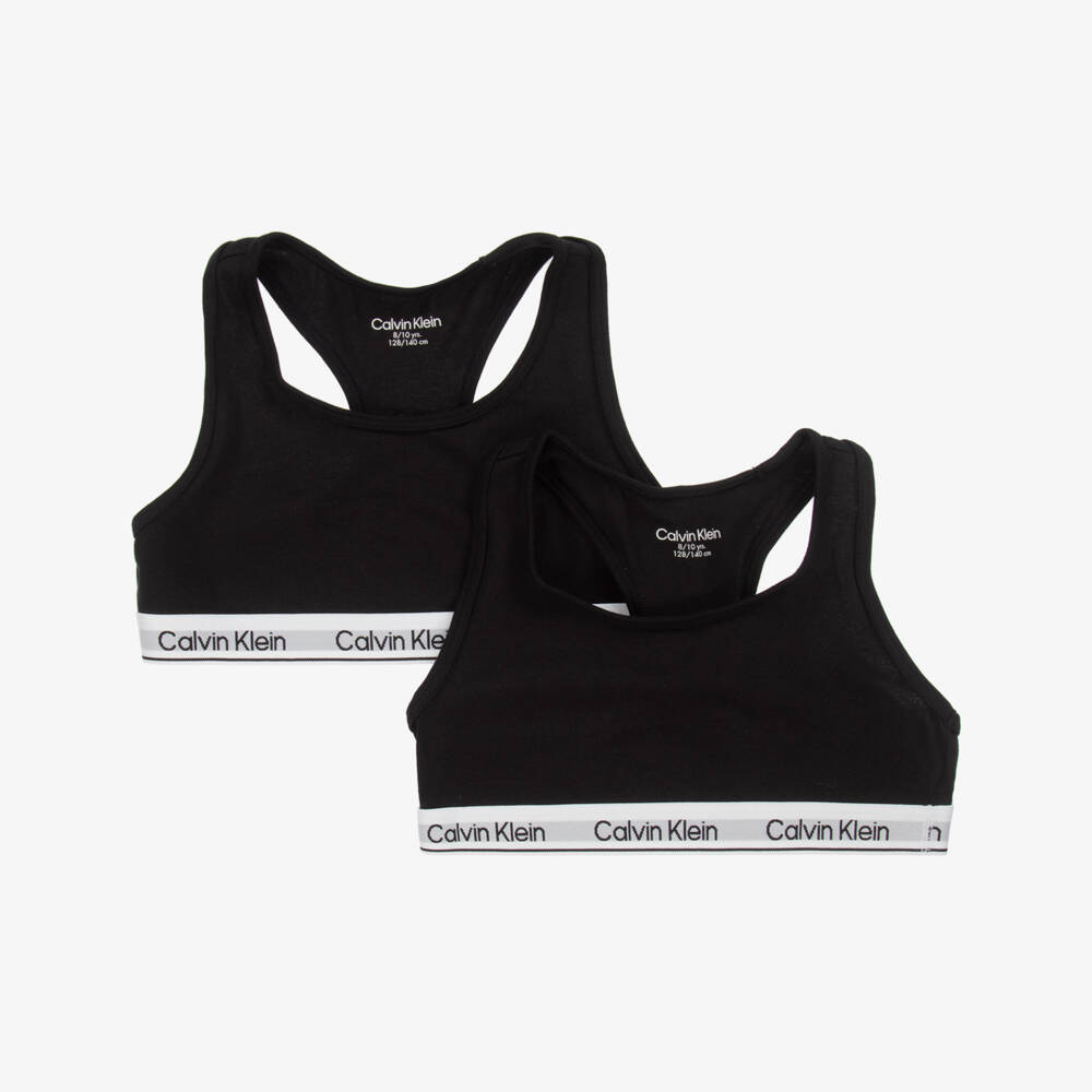 Calvin Klein-Girls Black Cotton Cropped Tops (2 Pack) | Childrensalon