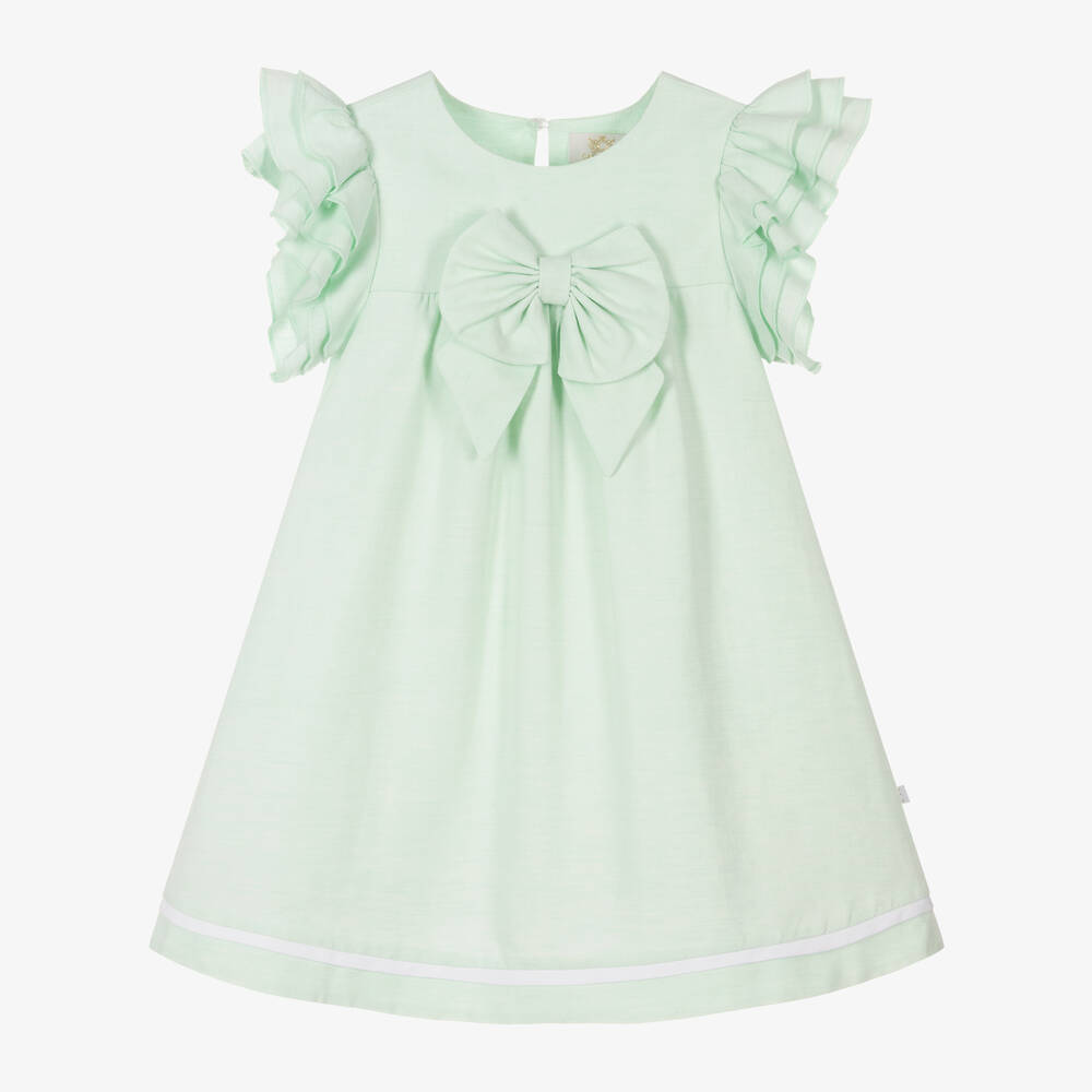 Caramelo Kids-Girls Green Linen & Cotton Dress | Childrensalon