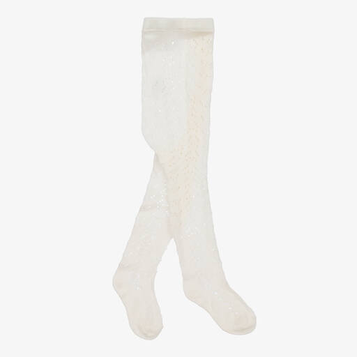 Carlomagno-Girls Ivory Cotton Lace Tights | Childrensalon