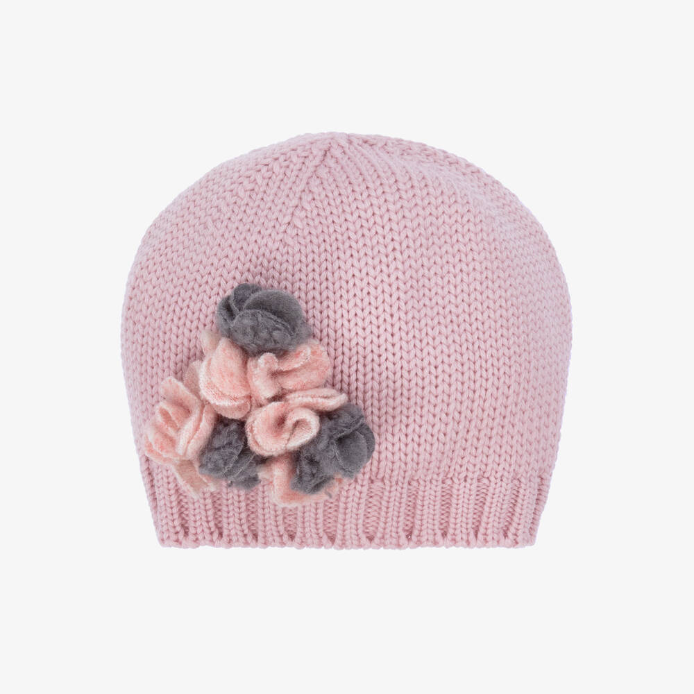 Catya-Girls Pink Floral Merino Wool Knit Hat | Childrensalon