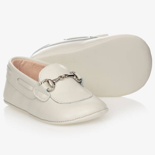 Children's Classics-Ivory Leather Pre-Walker Shoes With Metal Snaffle | Childrensalon