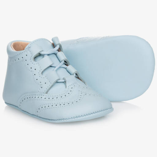 Children's Classics-Light Blue Leather Pre-Walker Shoes | Childrensalon