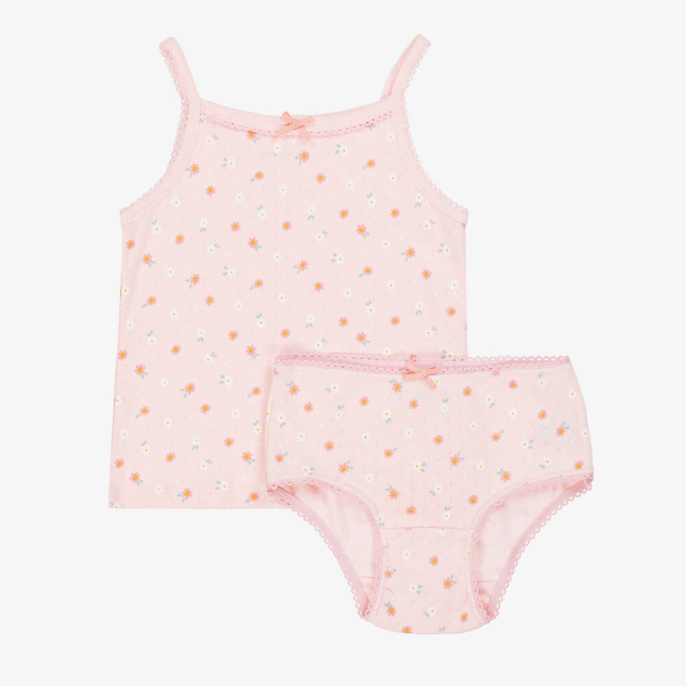 Childrensalon Essentials-Girls Pink Organic Cotton Pointelle Vest & Knickers Set | Childrensalon