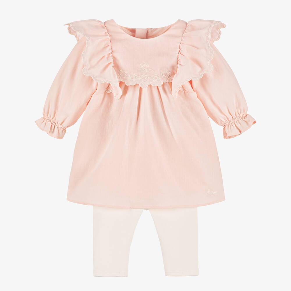 Chloé-Baby Girls Pink Cotton Dress & Leggings Set | Childrensalon