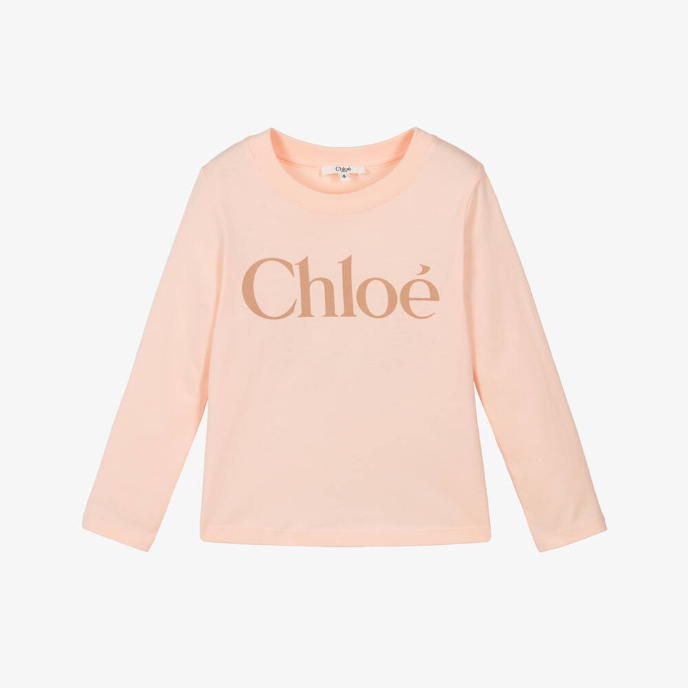 Chloé-Girls Pink Cotton Jersey Long-Sleeved Top | Childrensalon