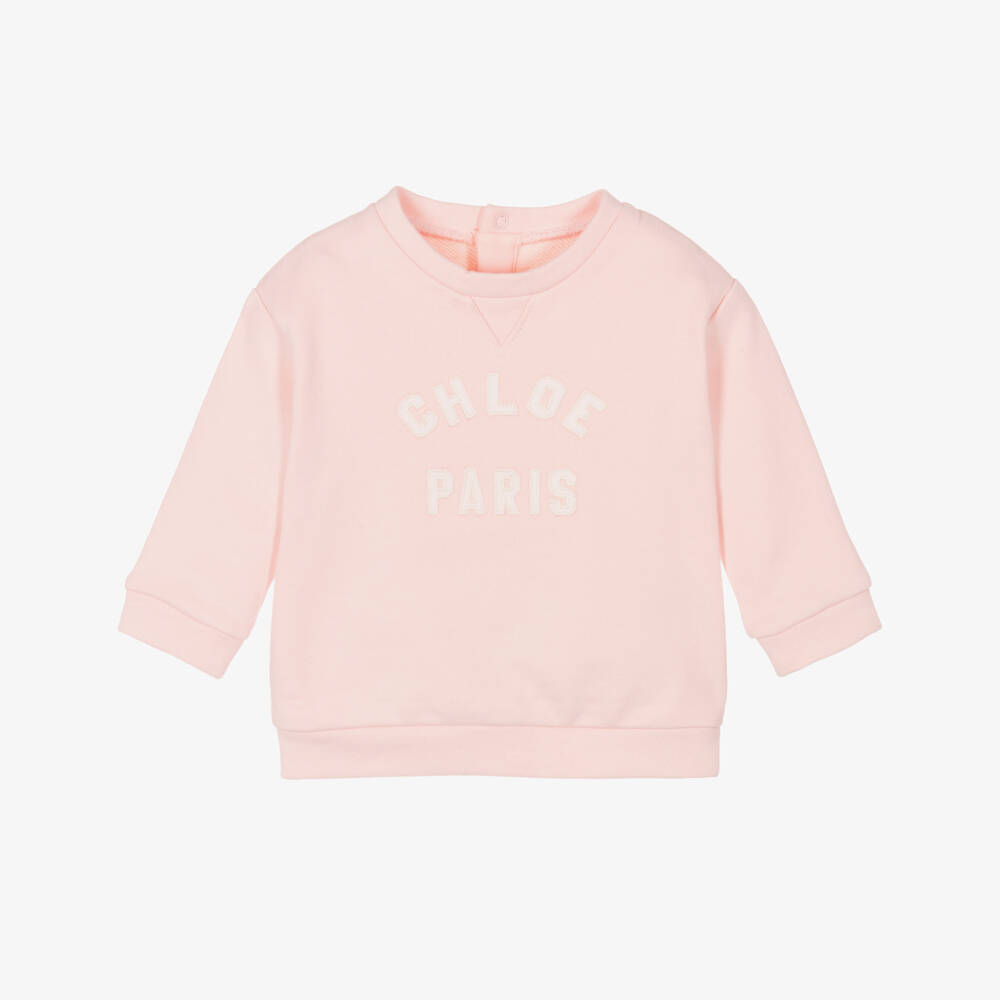 Chloé-Girls Pink Organic Cotton Sweatshirt | Childrensalon