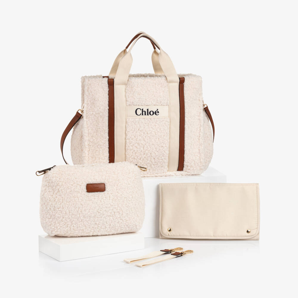 Chloé-Ivory Sherpa Fleece Changing Bag (41cm) | Childrensalon