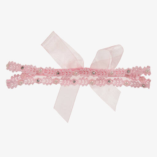 Cute Cute-Baby Girls Pink Lace & Organza Bow Headband | Childrensalon