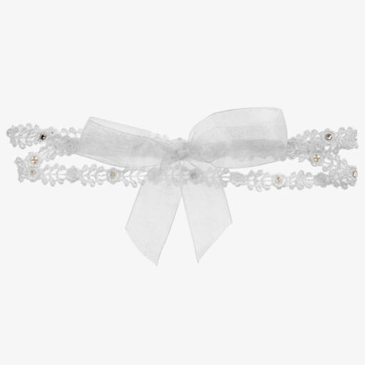 Cute Cute-Baby Girls White Lace & Organza Bow Headband | Childrensalon