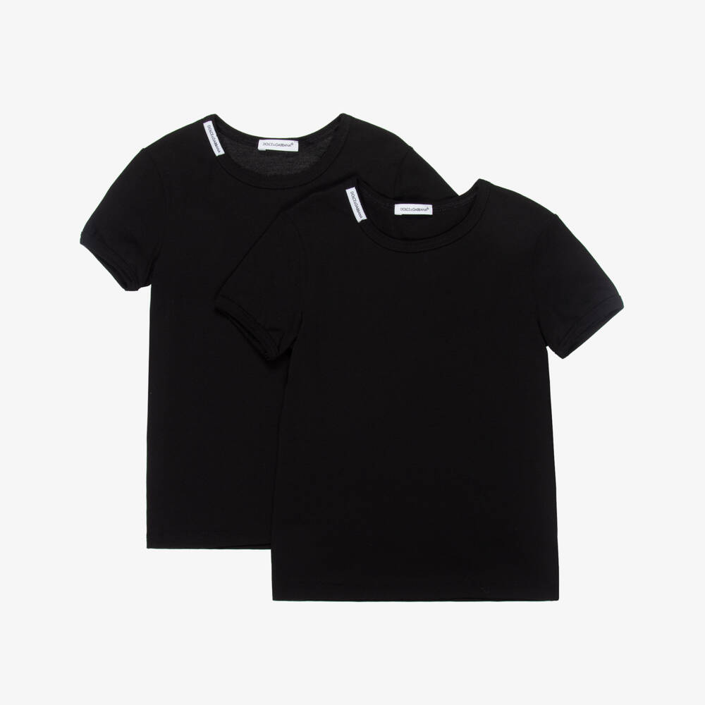 Dolce & Gabbana-Black Cotton T-Shirts (2 Pack) | Childrensalon