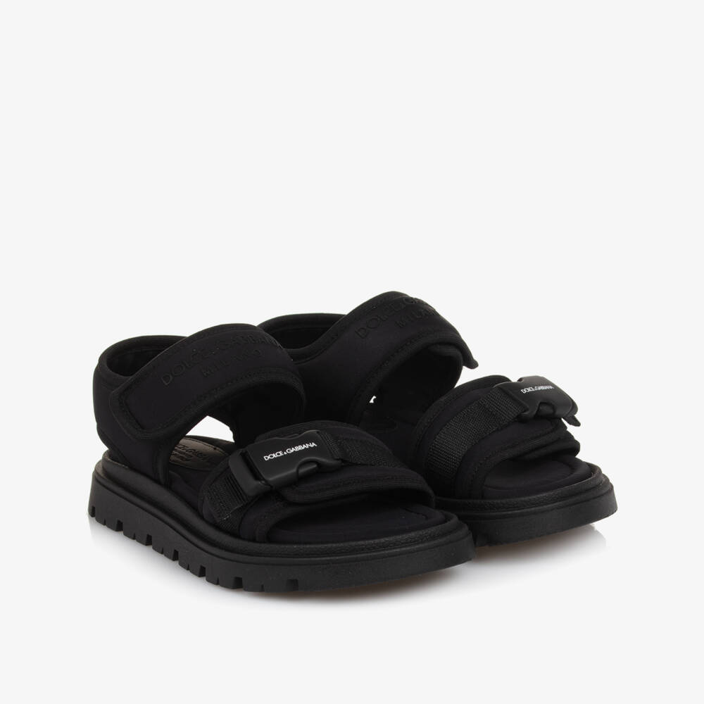 Dolce & Gabbana-Black Logo Velcro Sandals | Childrensalon