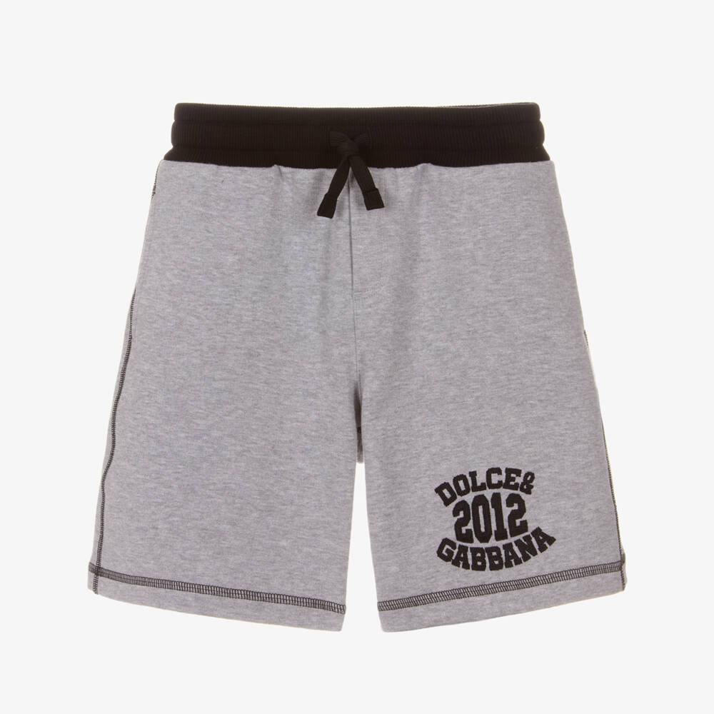 Dolce & Gabbana-Boys Grey Cotton Varsity Logo Shorts | Childrensalon