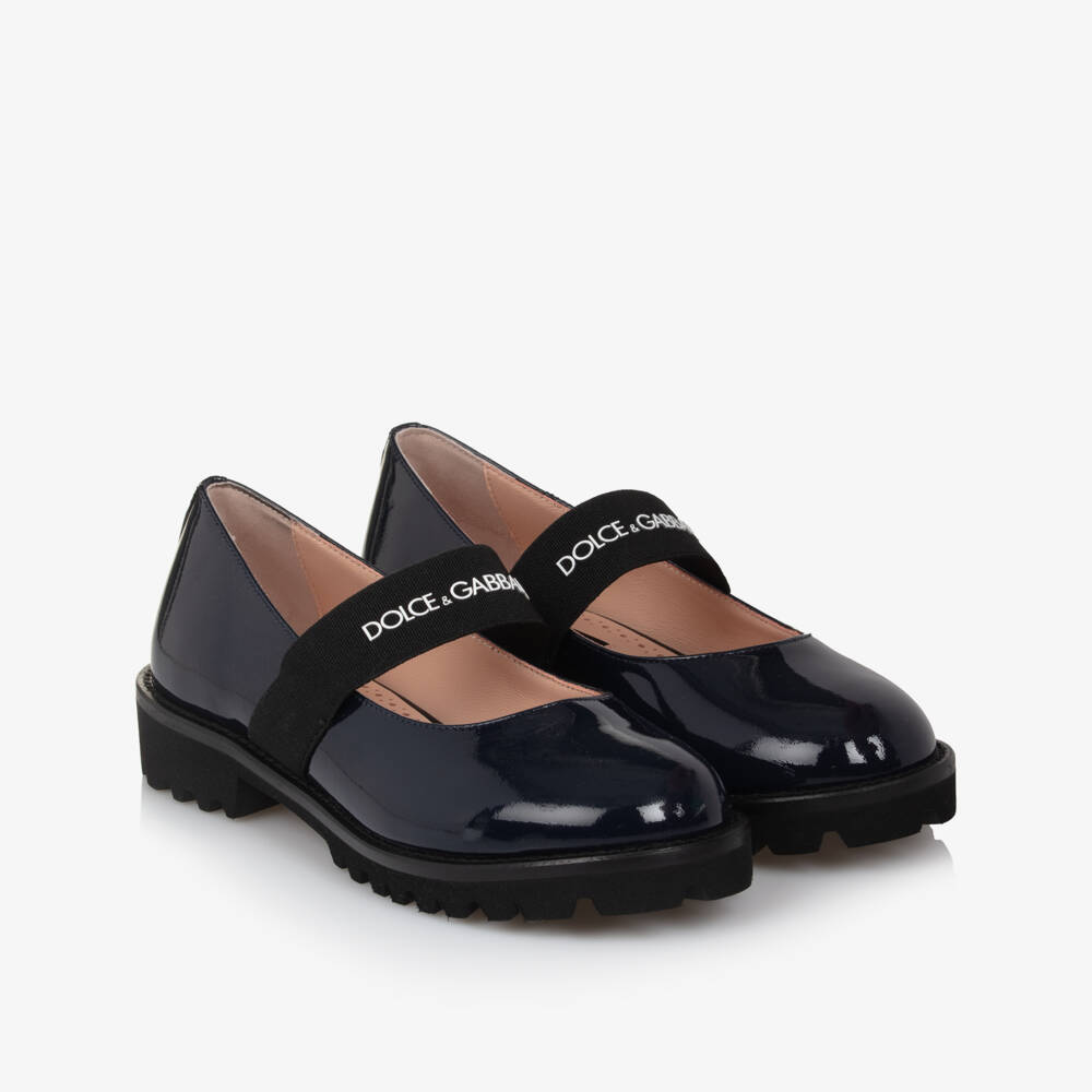 Dolce & Gabbana-Girls Navy Blue Patent Leather Bar Shoes | Childrensalon