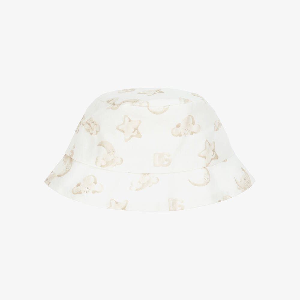 Dolce & Gabbana-Ivory Linen Moons & Stars Baby Hat | Childrensalon