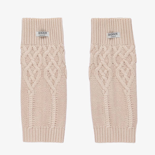 Donsje-Girls Beige Knitted Cotton Leg Warmers | Childrensalon