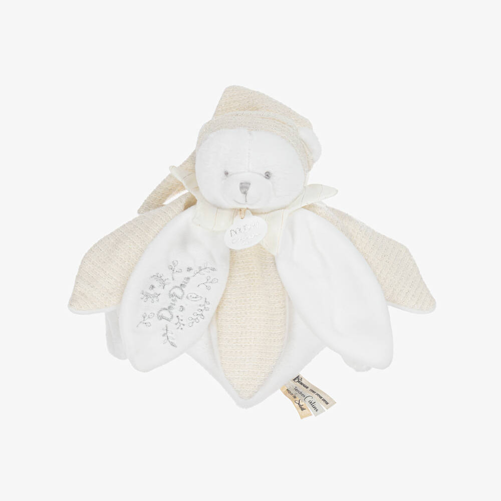 Doudou et Compagnie-White Plush Teddy Bear Comforter (25cm) | Childrensalon