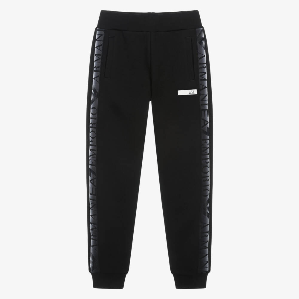 EA7 Emporio Armani-Girls Black Ventus7 Joggers with Logo Taping | Childrensalon