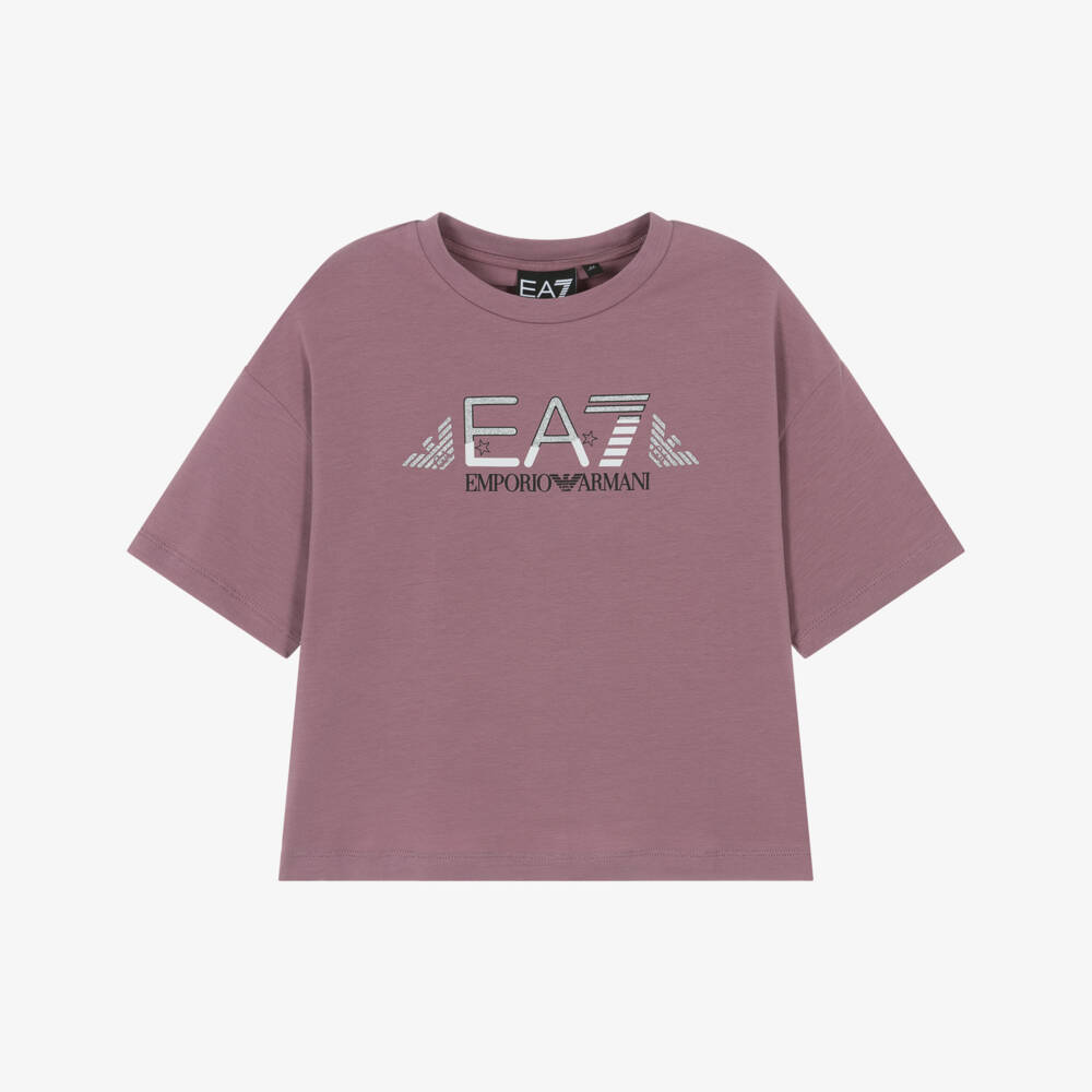 EA7 Emporio Armani-Girls Dusky Pink EA7 Logo Cotton T-Shirt | Childrensalon