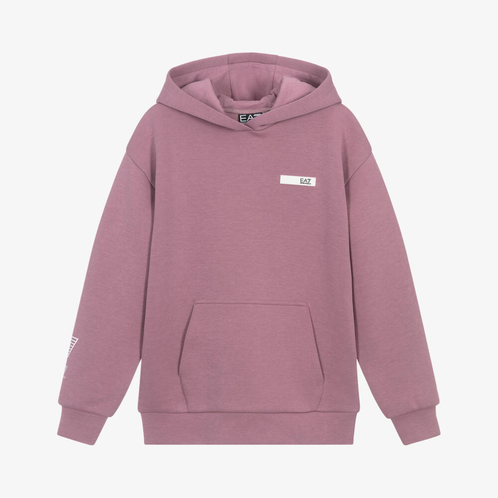 EA7 Emporio Armani-Girls Dusky Pink Ventus7 Hoodie with Logo Taping | Childrensalon