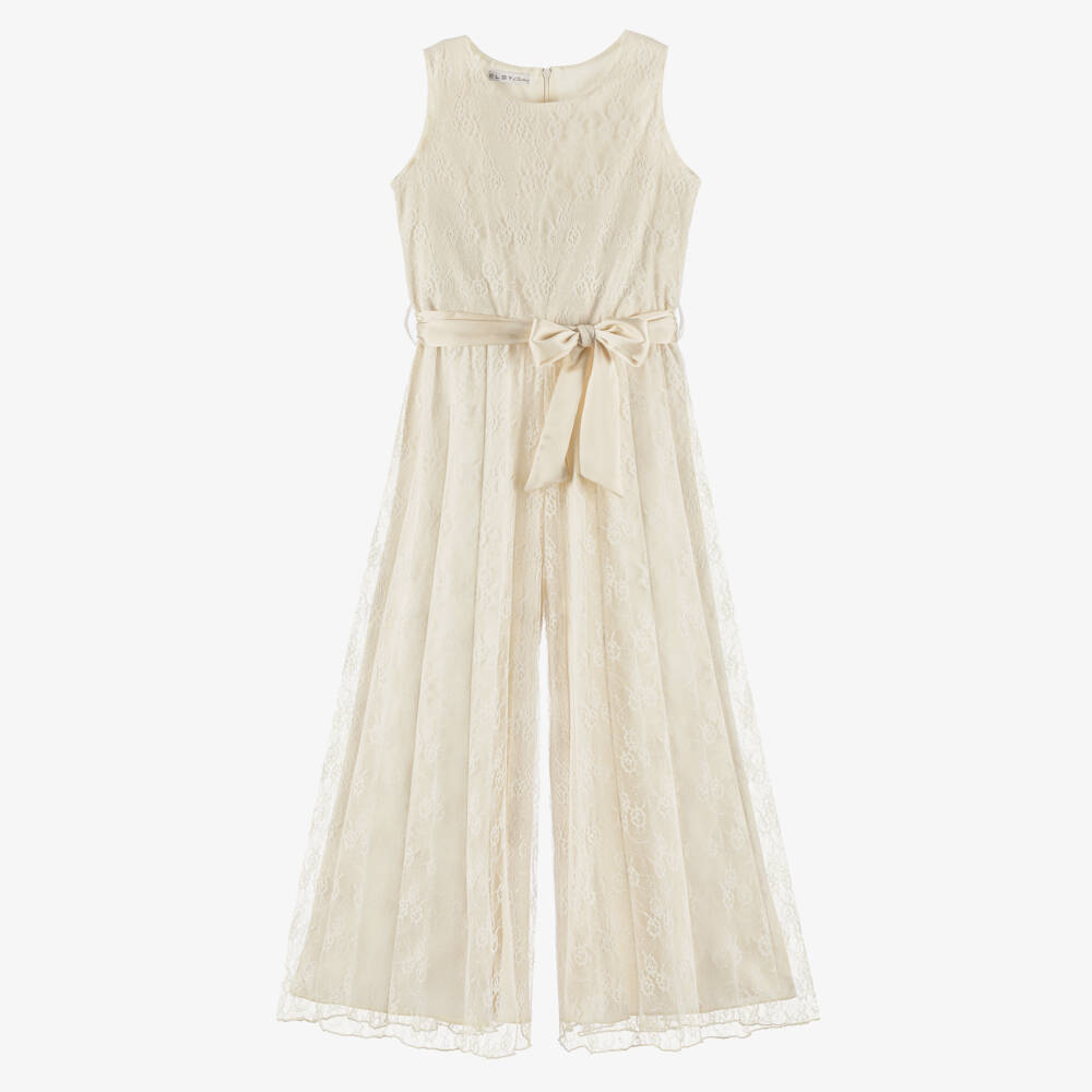couture by Elsy-Girls Ivory Lace & Satin Jumpsuit | Childrensalon