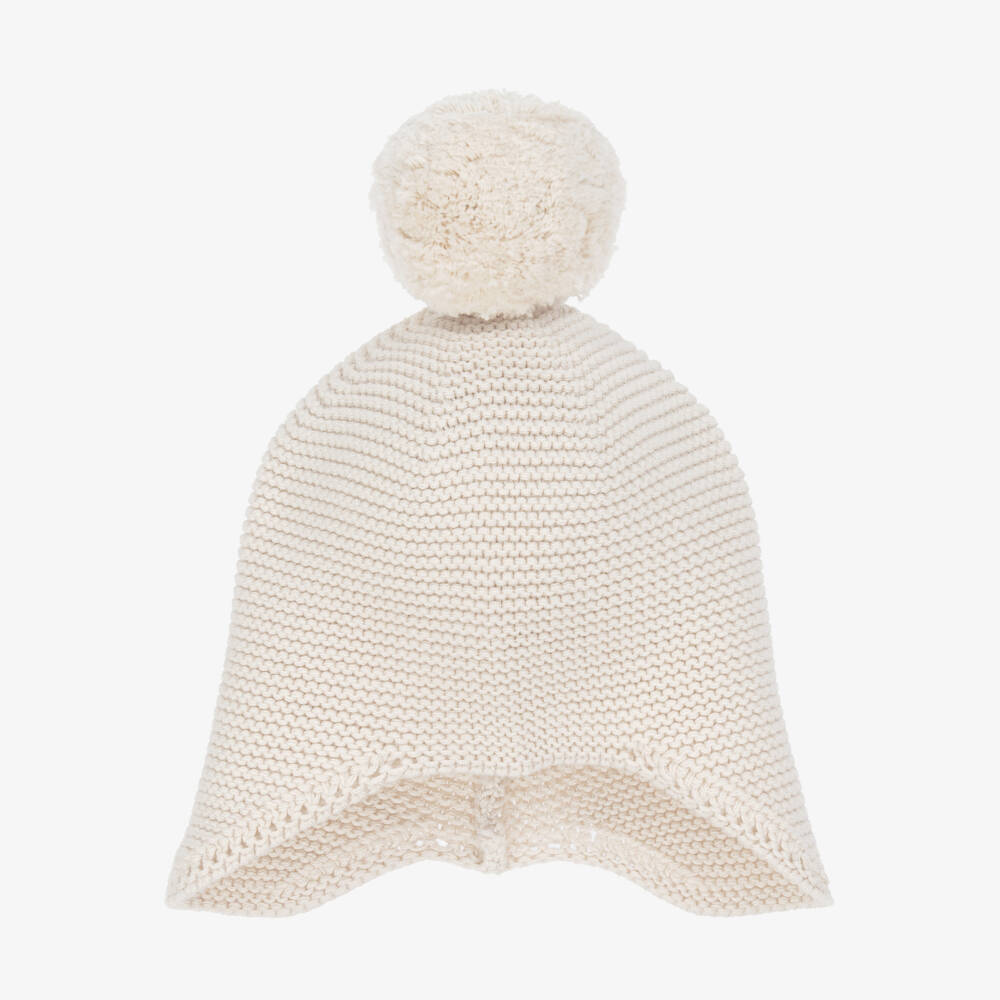 Emile et Rose-Pale Beige Knitted Cotton Pom-Pom Hat | Childrensalon