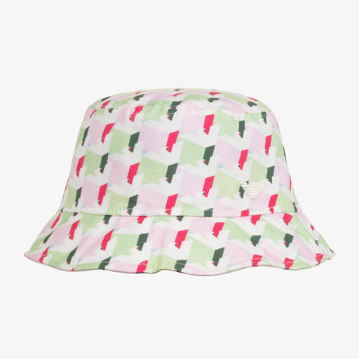 Emporio Armani-Girls Pink & Green Eagle Cotton Hat  | Childrensalon
