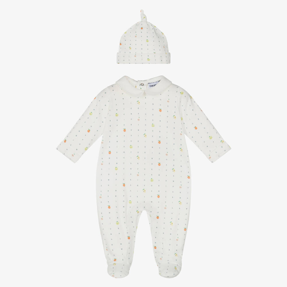 Emporio Armani-Ivory Fruit Print Cotton Babysuit Set | Childrensalon