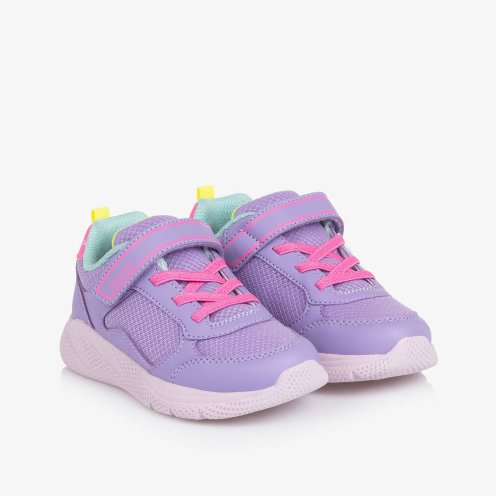 Geox-Girls Bright Purple Mesh Trainers with Pink Detailing | Childrensalon
