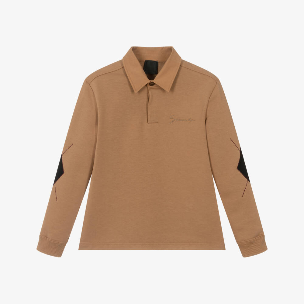 Givenchy-Boys Camel Brown Cotton Jersey Polo Top | Childrensalon