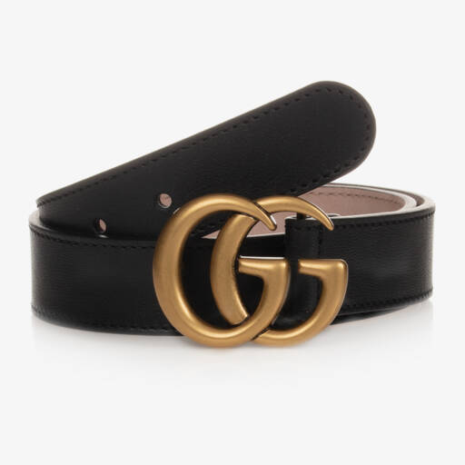 Gucci-Black Leather Belt With Gold GG Buckle | Childrensalon