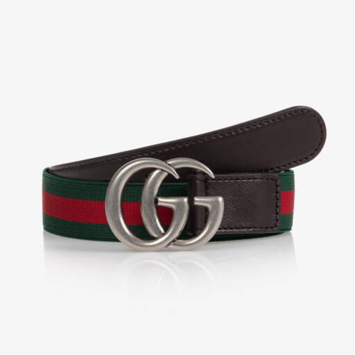 Gucci-Green & Red GG Web Belt With Silver Buckle | Childrensalon