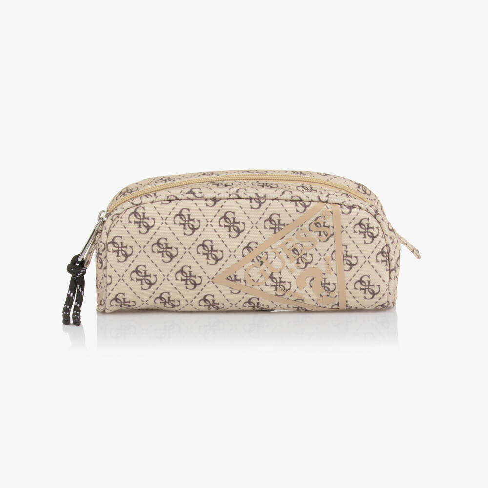 Guess-Beige & Brown 4g Logo Pencil Case (20cm) | Childrensalon
