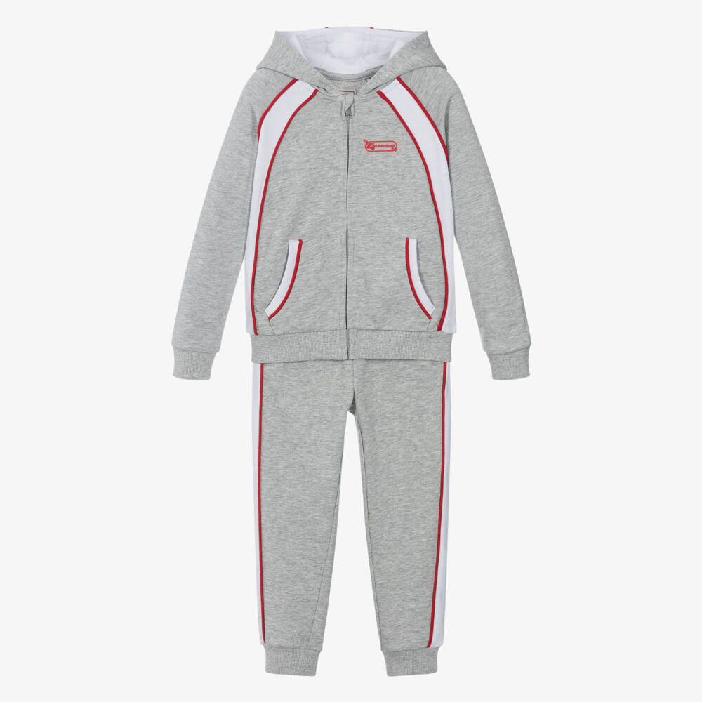 Guess-Boys Grey Marl Cotton Tracksuit with White & Red Trim | Childrensalon
