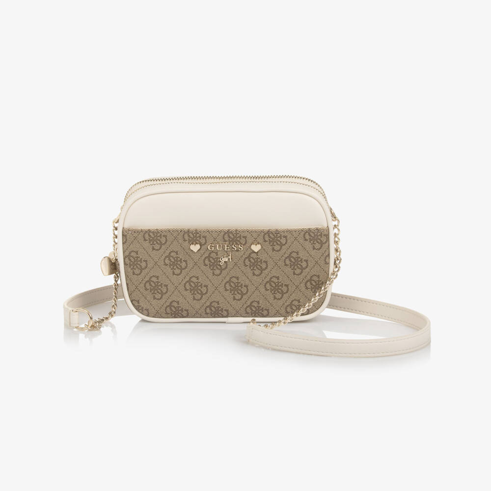 Guess-Junior Girls Beige Faux Leather 4G Logo Handbag (18cm) | Childrensalon