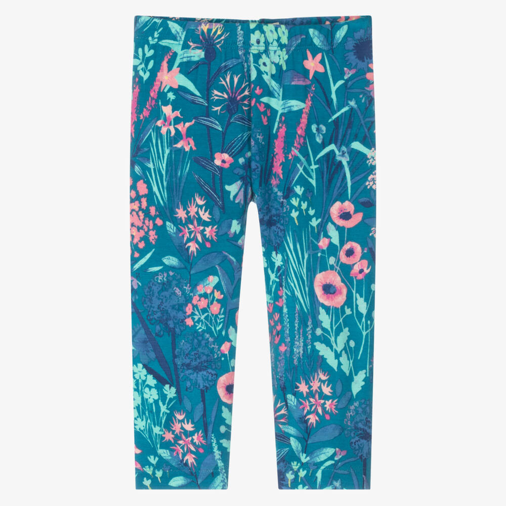 Hatley-Girls Blue Bamboo Jersey Floral Leggings | Childrensalon