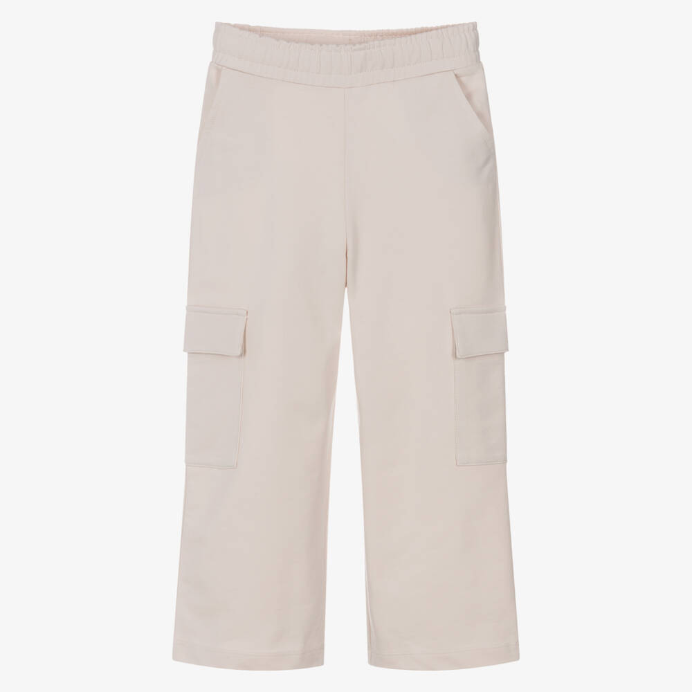 iDO-Girls Ivory Cotton Wide-Leg Cargo Joggers | Childrensalon