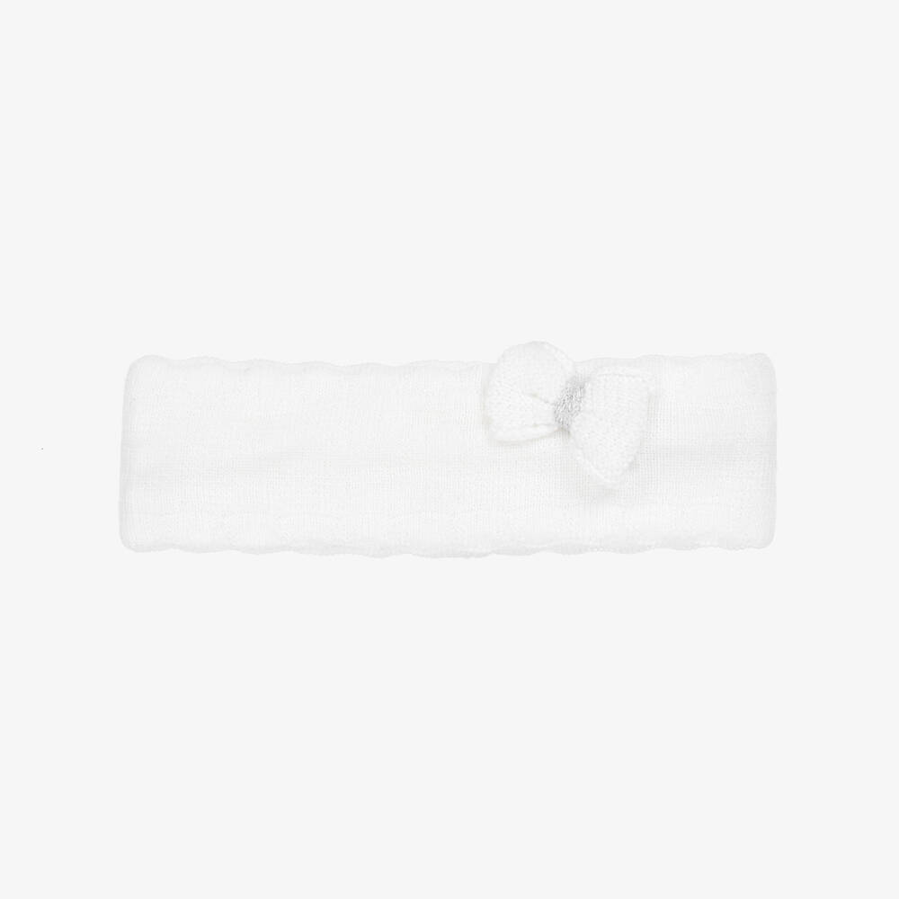 Jamiks-Baby Girls White Knitted Bow Headband | Childrensalon